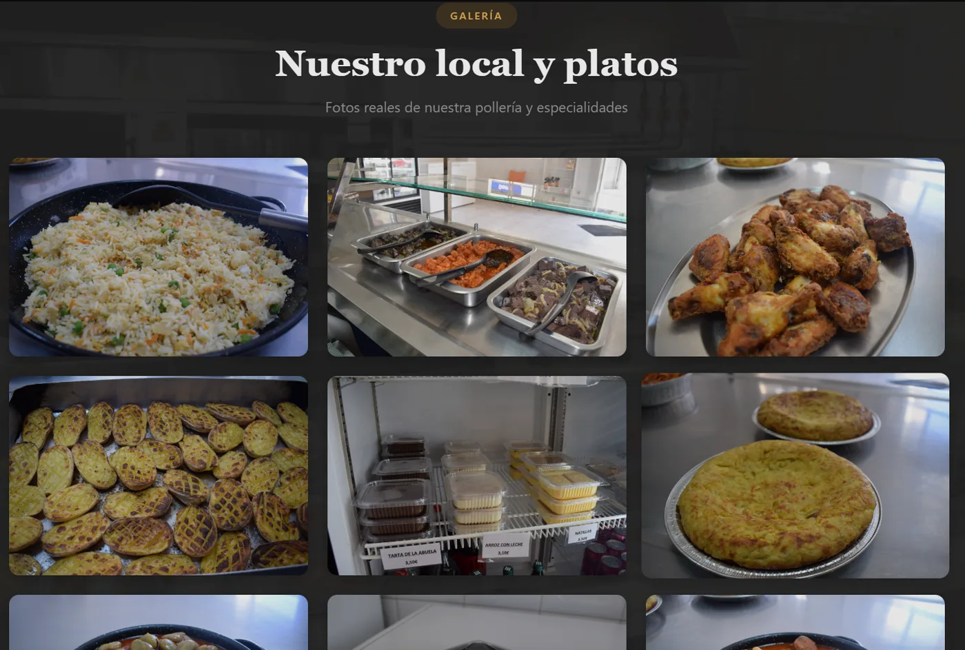 Galería de platos en la web de Pollería Rebollo